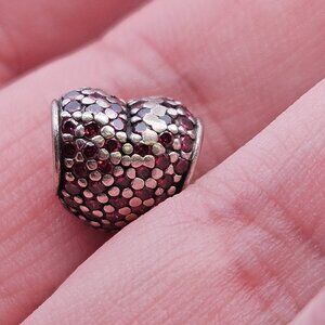 Pandora 925 Sterling Silver Pink Red Crystal Heart Bead Charm